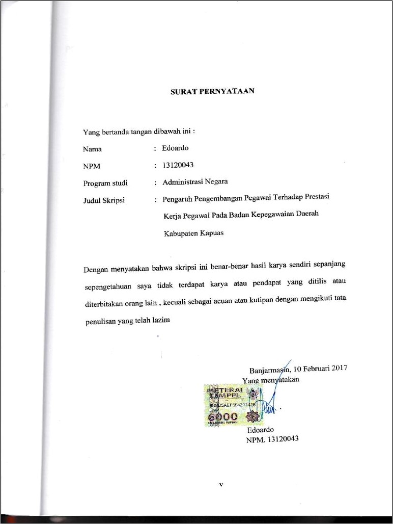 Contoh Surat Pernyataan Tidak Plagiat