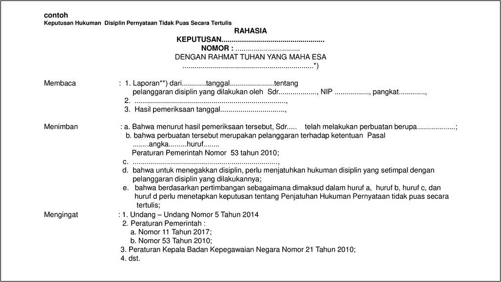 Contoh Surat Pernyataan Tidak Puas Pp 53 Tahun 2010