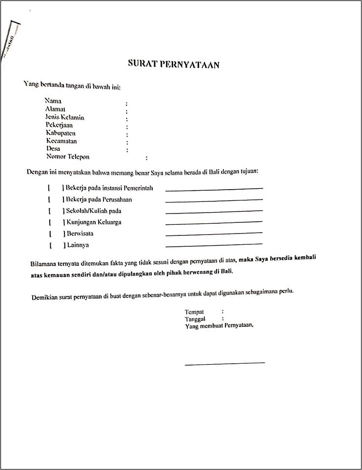 Contoh Surat Pernyataan Tidak Sedang Keberatan Produk