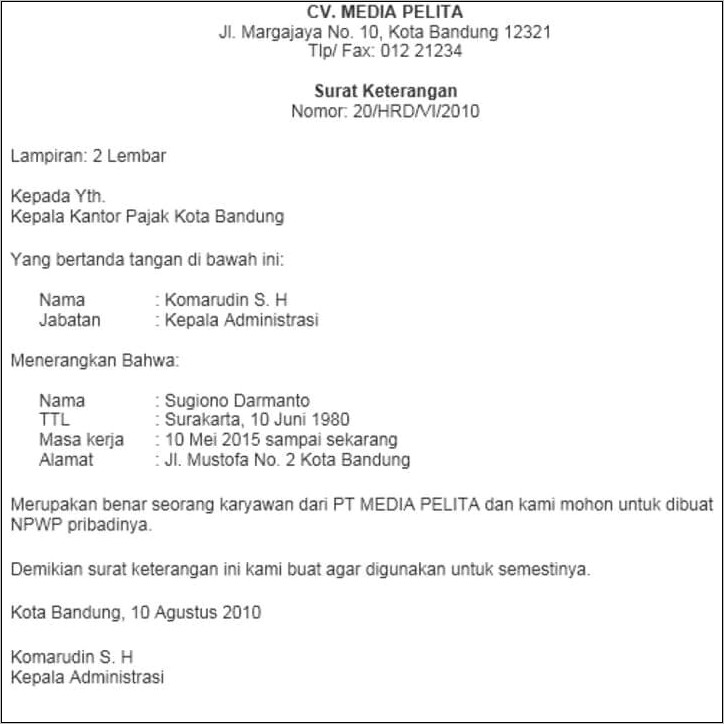 Contoh Surat Pernyataan Tidak Terikat Dengan Instansi Lain Kemenkumham