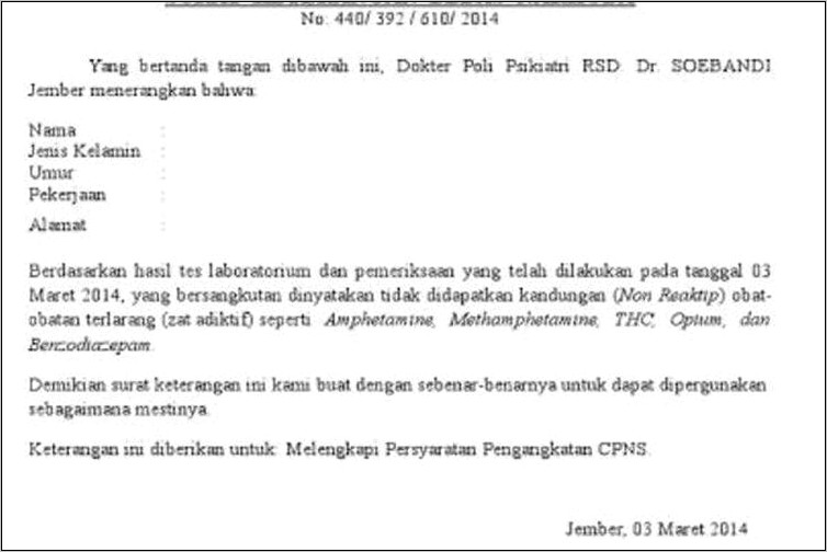 Contoh Surat Pernyataan Tidak Terlibat Penyalahgunaan Narkoba