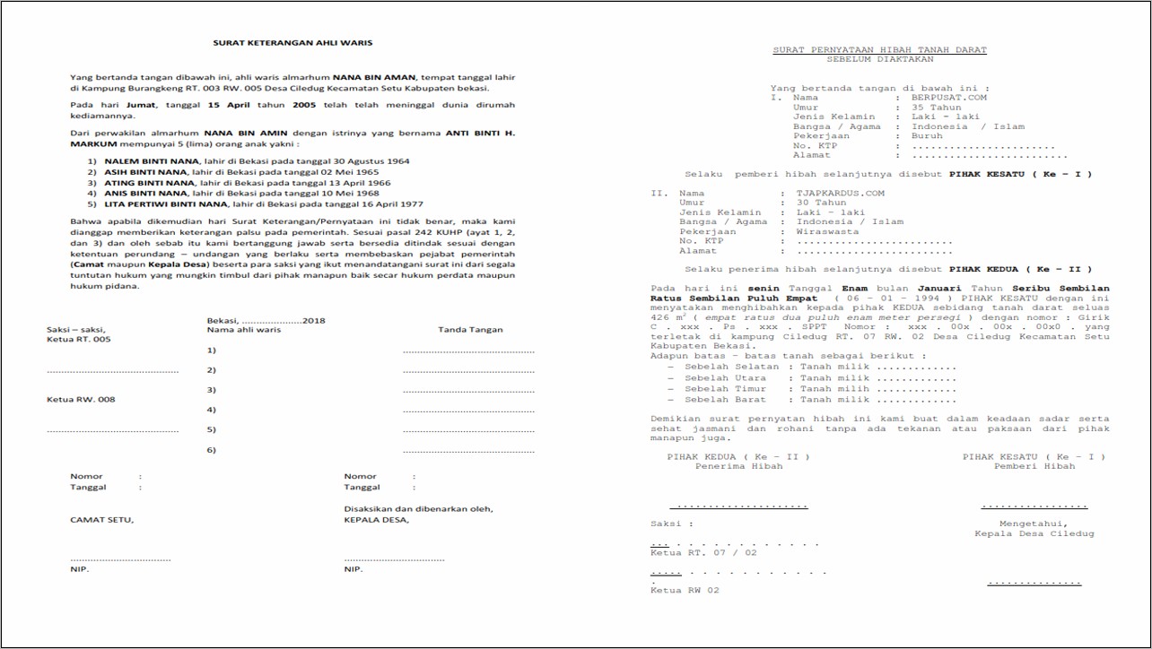 Contoh Surat Pernyataan Tolak Waris