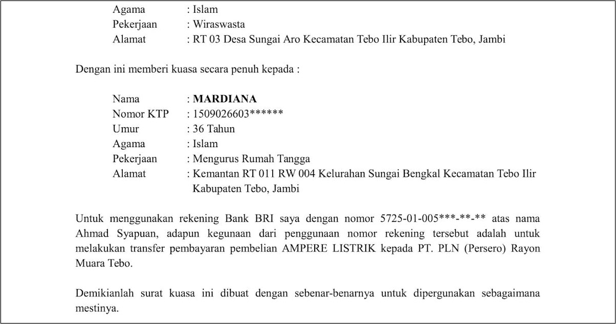 Contoh Surat Pernyataan Transfer Rekening