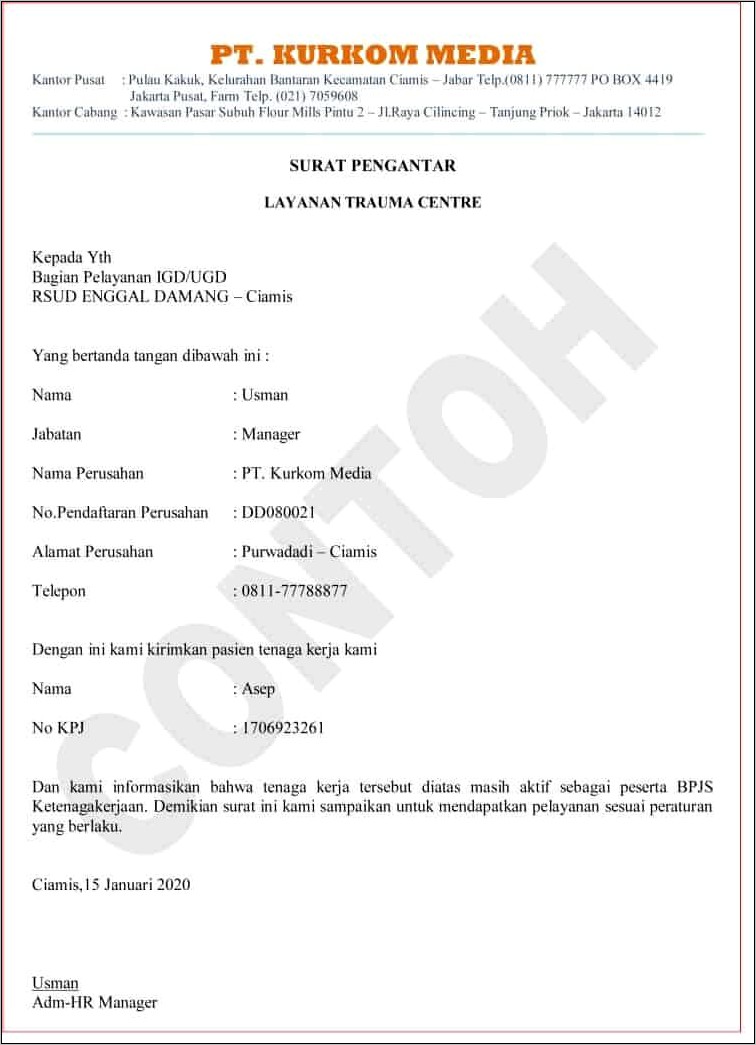 Contoh Surat Pernyataan Trauma Center