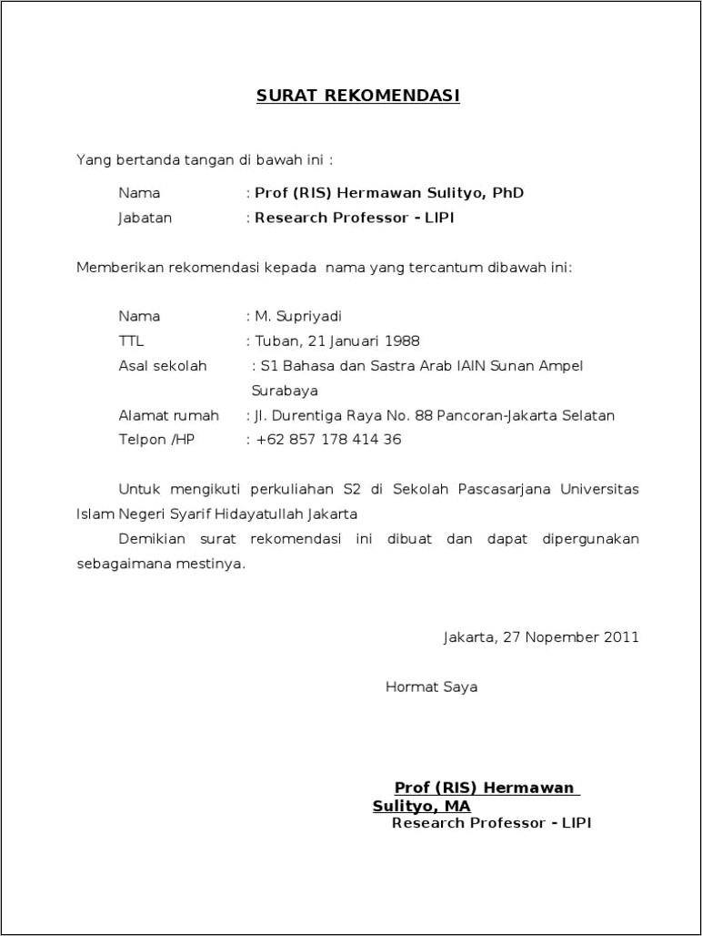 Contoh Surat Pernyataan Untuk Beasiswa Afirmasi Lpdp