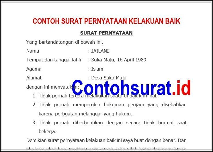 Contoh Surat Pernyataan Untuk Bergabung Di Suatu Gereja