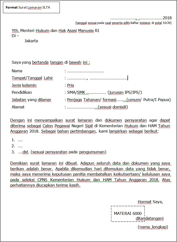 Contoh Surat Pernyataan Untuk Daftar Cpns Kemenpen 2018