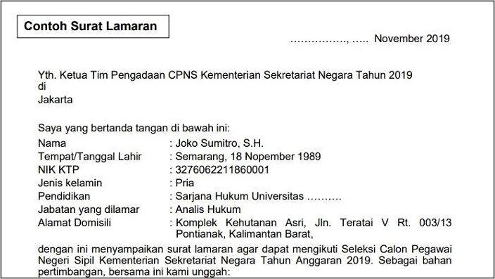 Contoh Surat Pernyataan Untuk Daftar Cpns