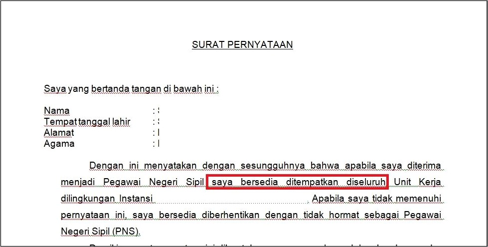 Contoh Surat Pernyataan Untuk Di Unggah Di Sscn