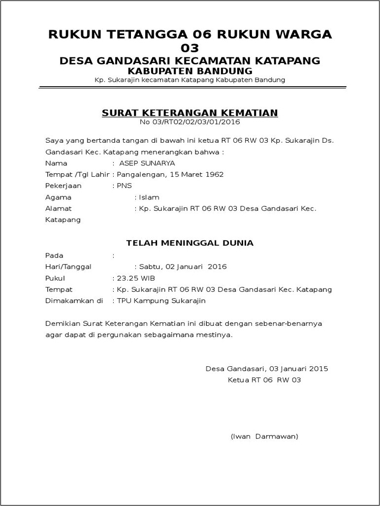 Contoh Surat Pernyataan Untuk Kepala Desa