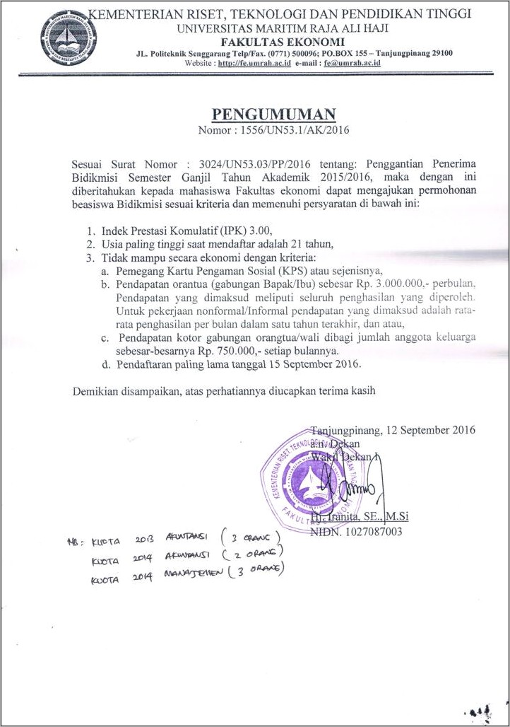 Contoh Surat Pernyataan Untuk Mendapatkan Nidn