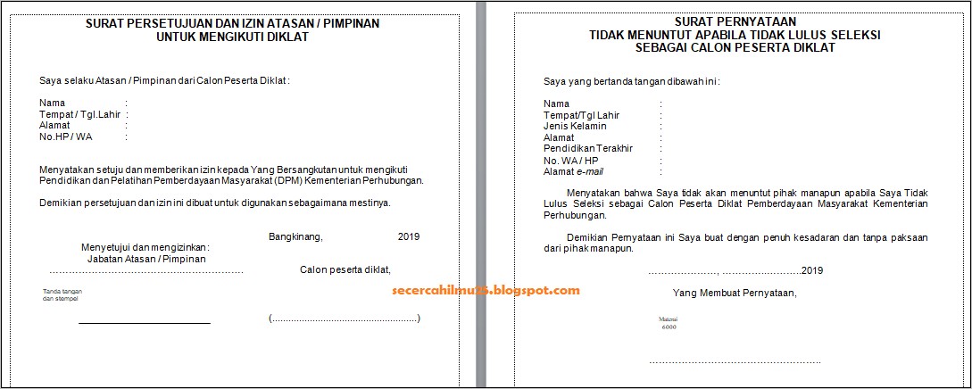 Contoh Surat Pernyataan Untuk Mengikuti Diklat