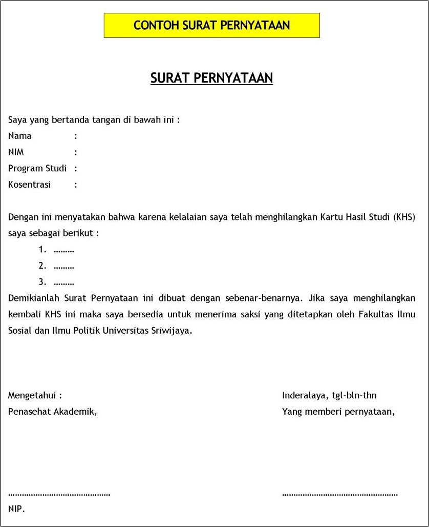 Contoh Surat Pernyataan Untuk Pengajuan Akreditasi Program Studi