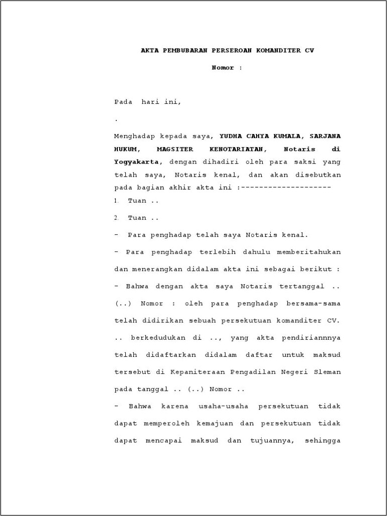 Contoh Surat Pernyataan Usaha Cv