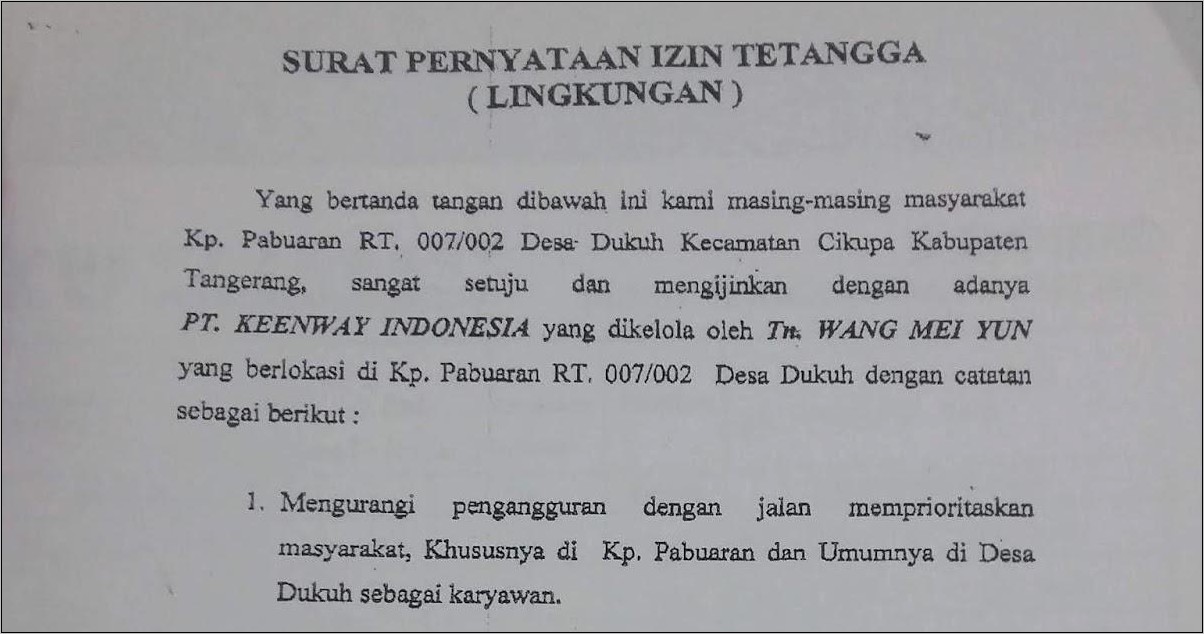 Contoh Surat Pernyataan Warga Menyutujui