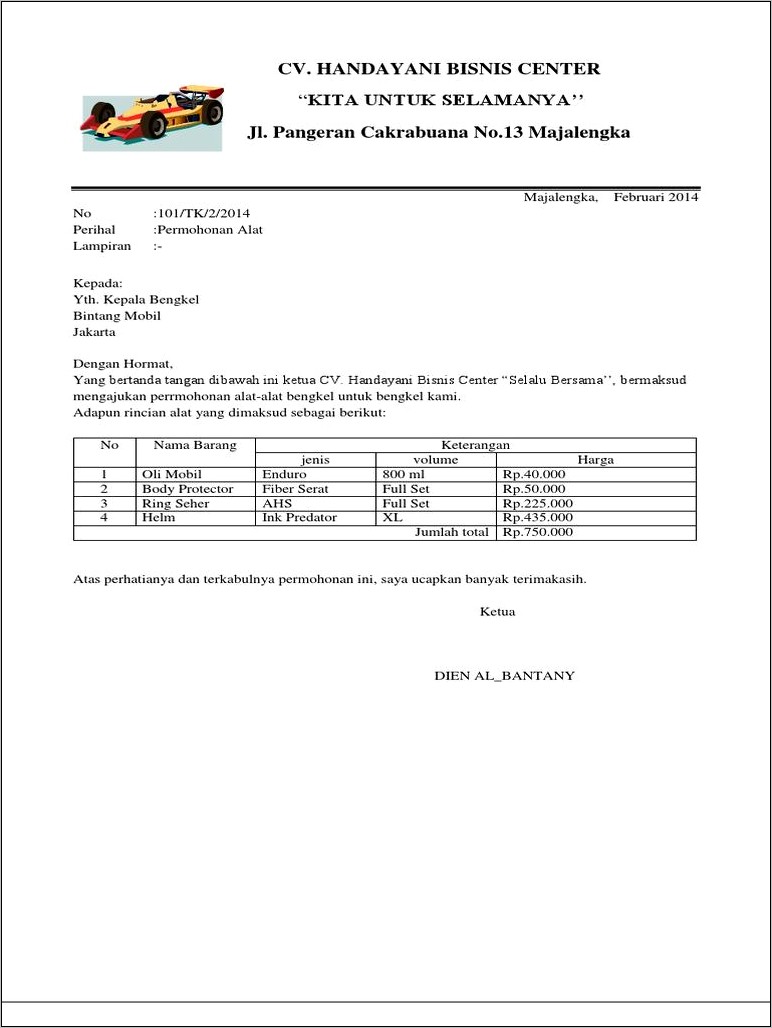 Contoh Surat Pernyataan Xl Center