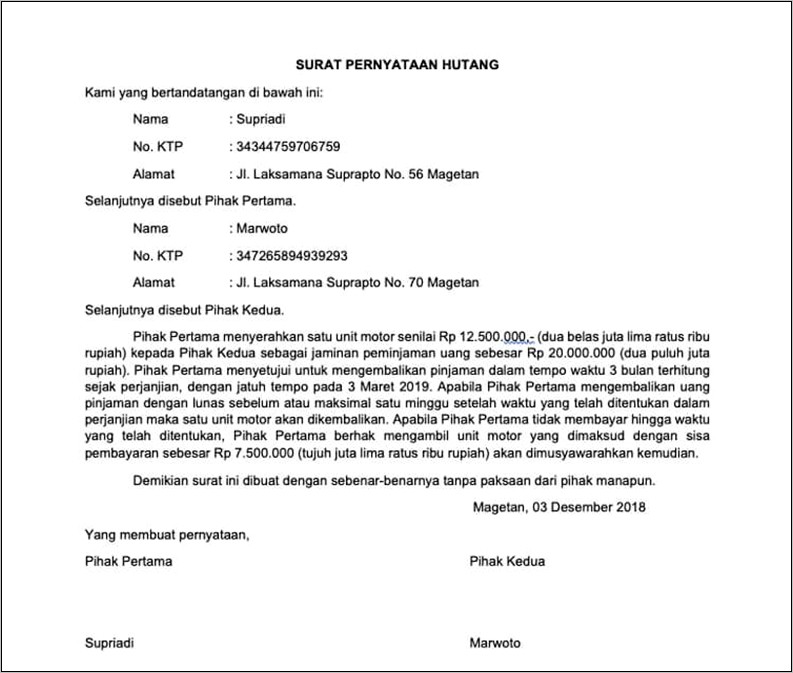 Contoh Surat Pernyataan Yang Berkaitan Dengan Hukum