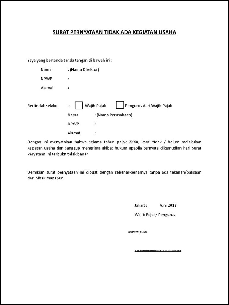 Contoh Surat Pernyataan Yang Menyatakan Lokasi Usaha Tersebut Dilakukan