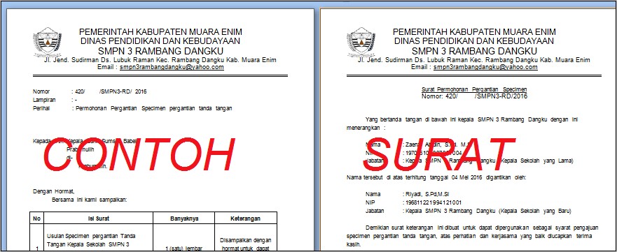 Contoh Surat Perubahan Specimen Perusahaan