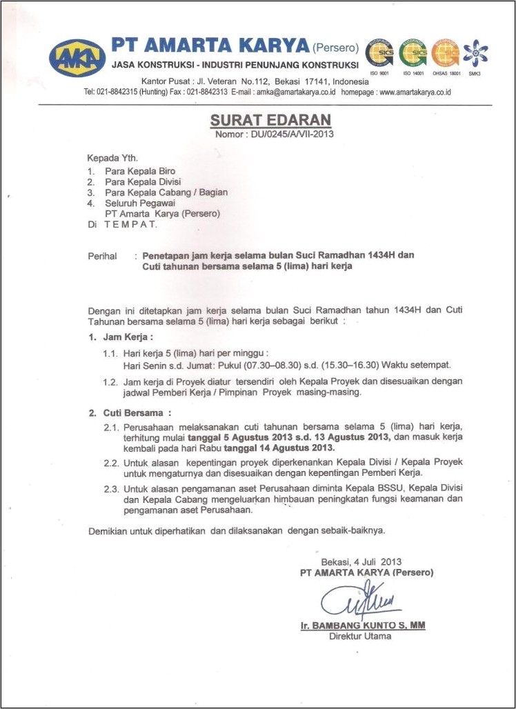 Contoh Surat Perusahaan Menetapkan Manager