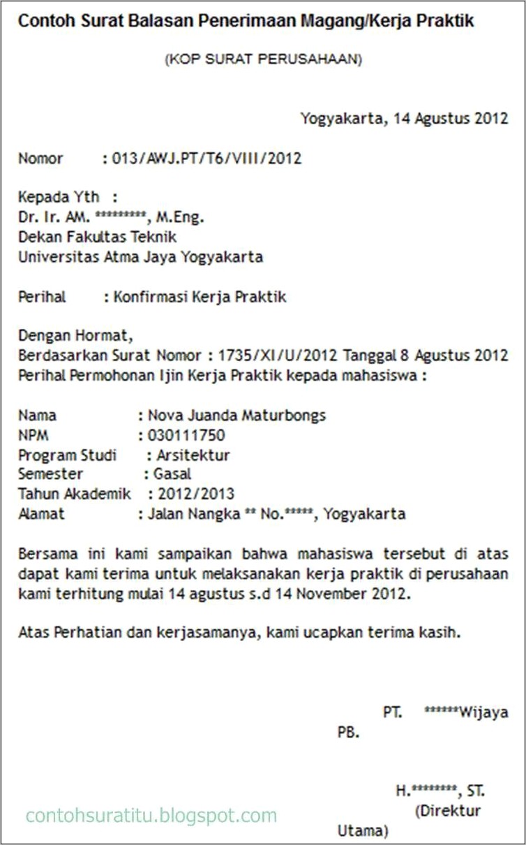 Contoh Surat Pkl Dari Perusahaan