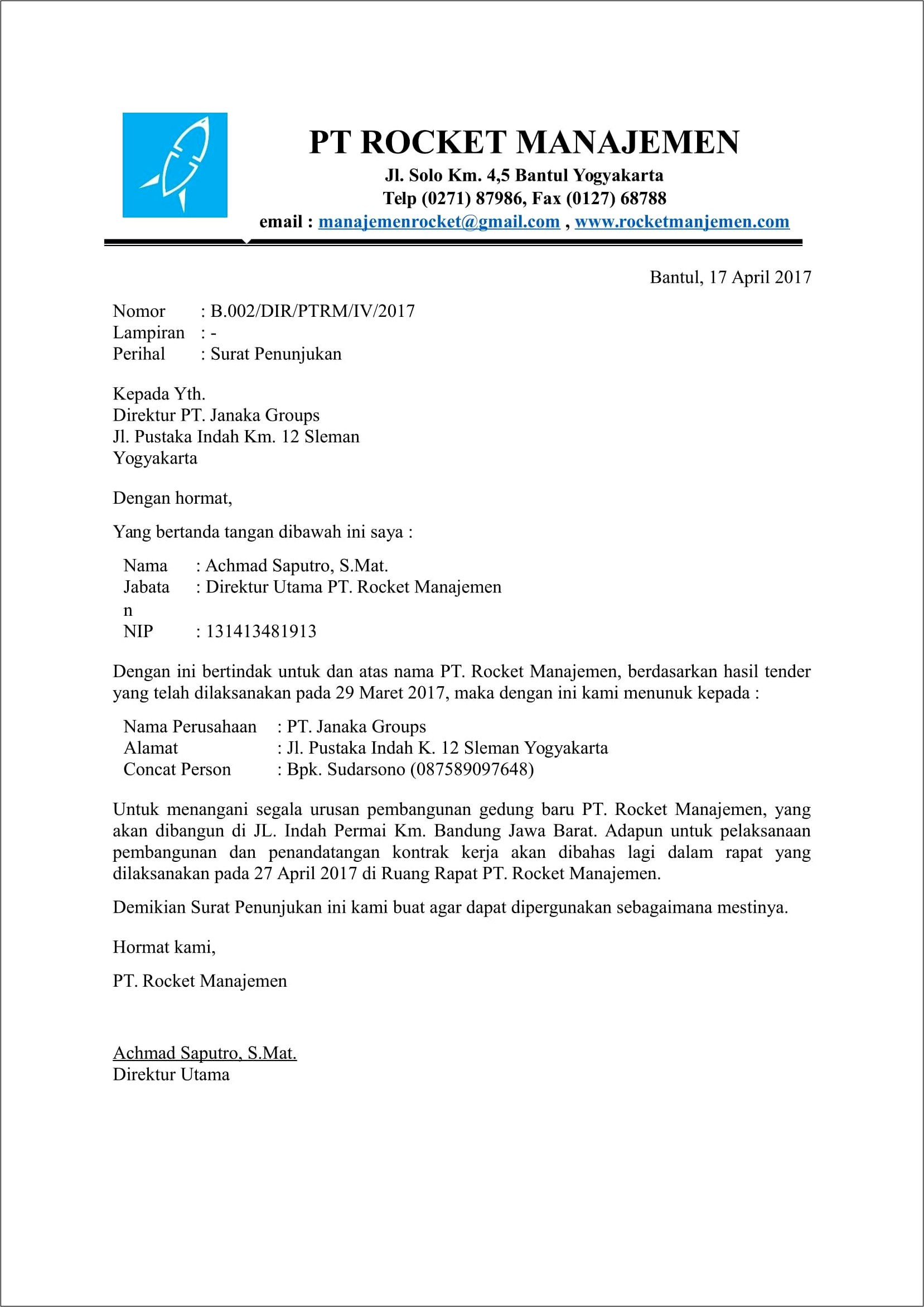 Contoh Surat Plt Perusahaan