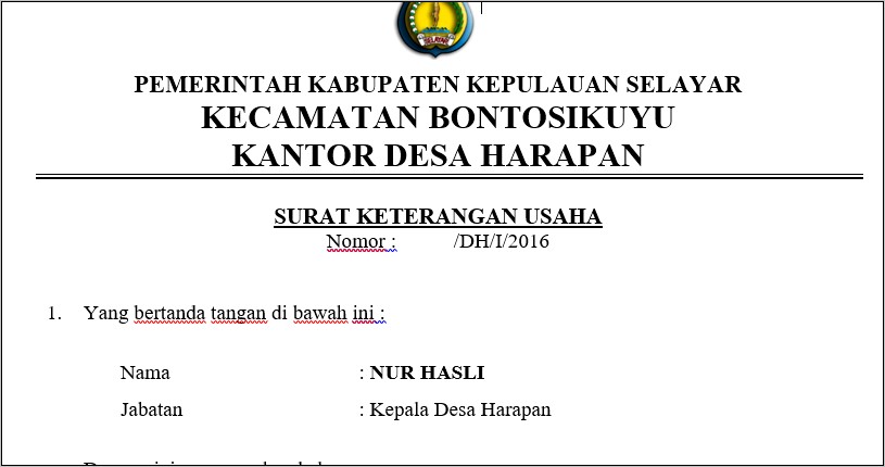 Contoh Surat Rekomendasi Izin Usaha Dari Kepala Desa