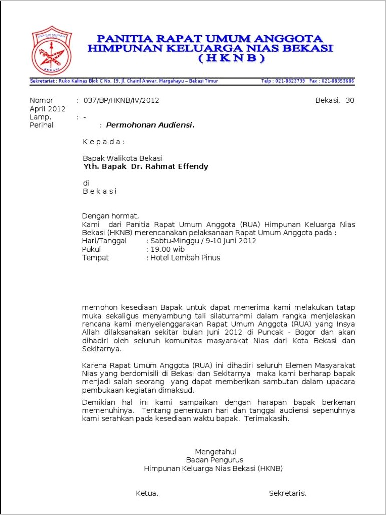 Contoh Surat Resmi Permohonan Audiensi