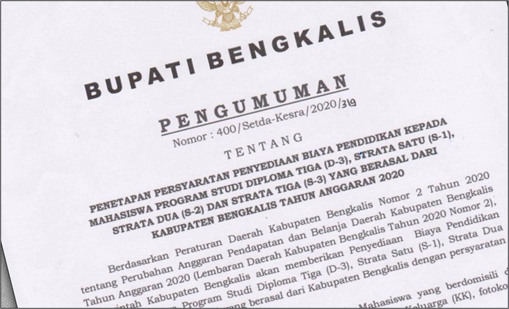 Contoh Surat Resmi Permohonan Beasiswa Kepada Bupati