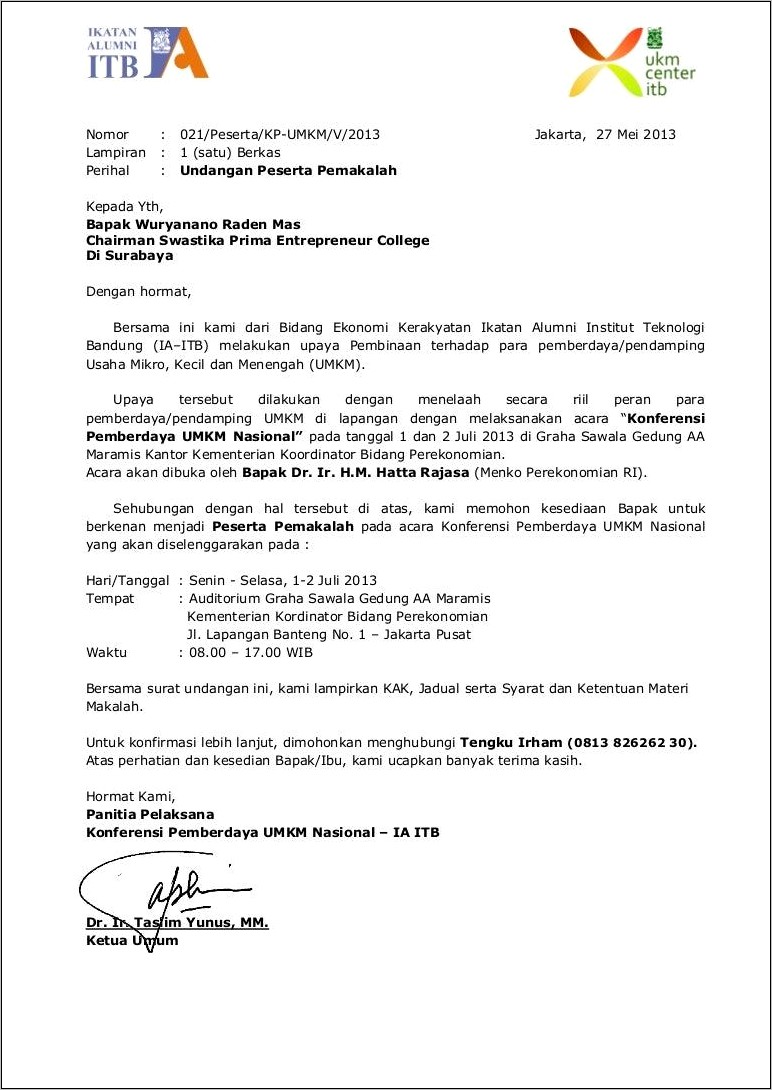 Contoh Surat Resmi Permohonan Menjadi Narasumber