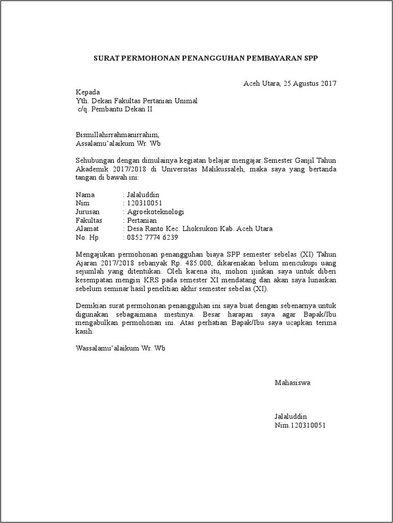 Contoh Surat Resmi Permohonan Penangguhan