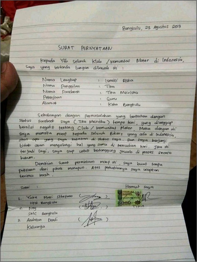 Contoh Surat Resmi Pernyaan Permohonan Maaf Kepada Guru