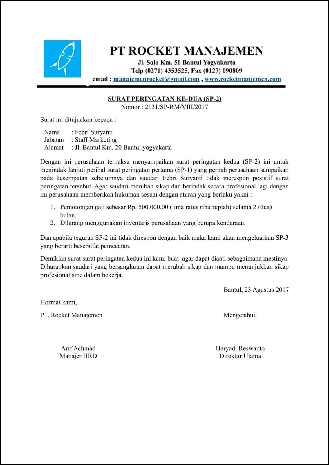 Contoh Surat Sangsi Dari Perusahaan