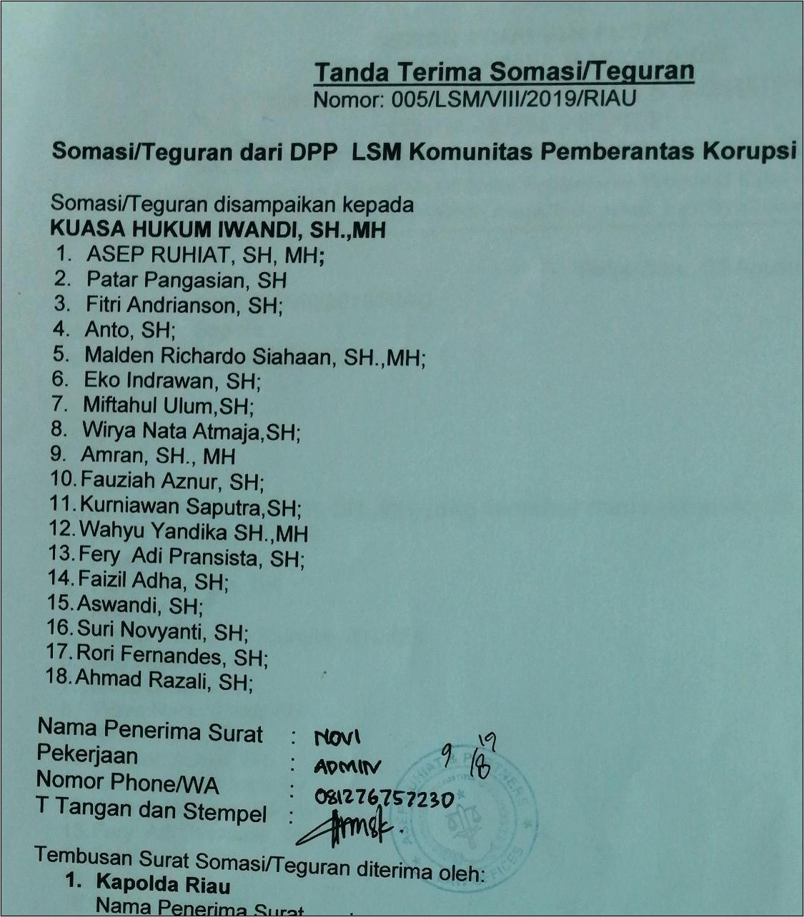 Contoh Surat Somasi Pembatalan Izin