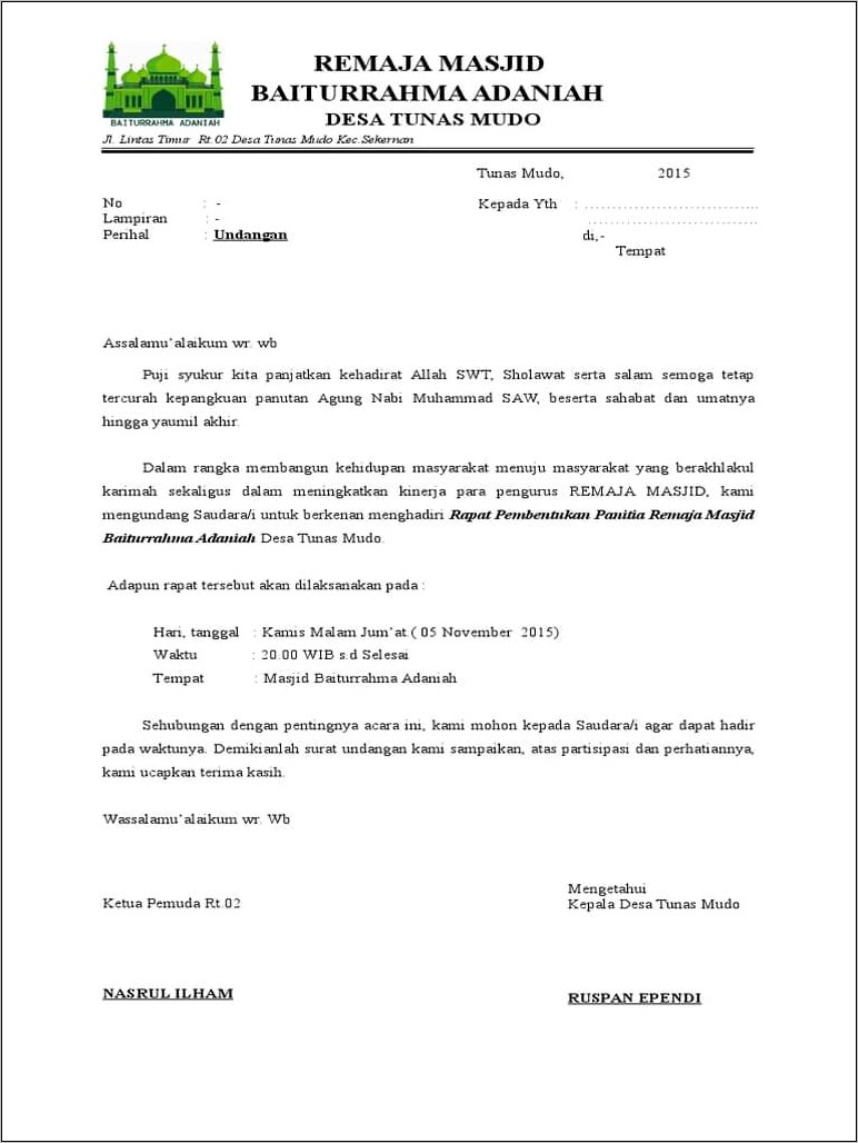 Contoh Surat Undangan Berperihal