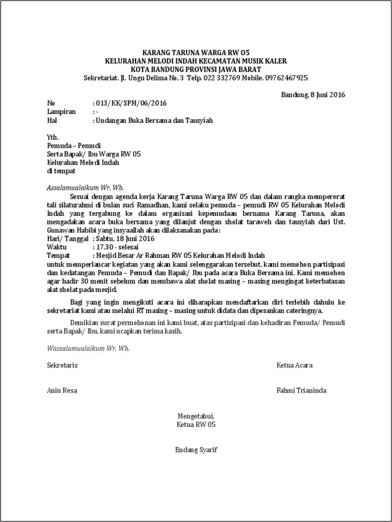 Contoh Surat Undangan Buka Puasa Bersama Di Kampus