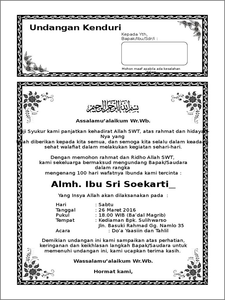 Contoh Surat Undangan Haulan