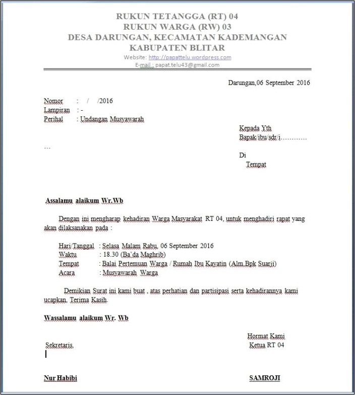 Contoh Surat Undangan Kamabiran