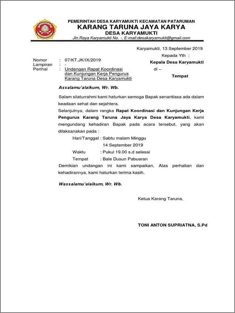 Contoh Surat Undangan Kartar