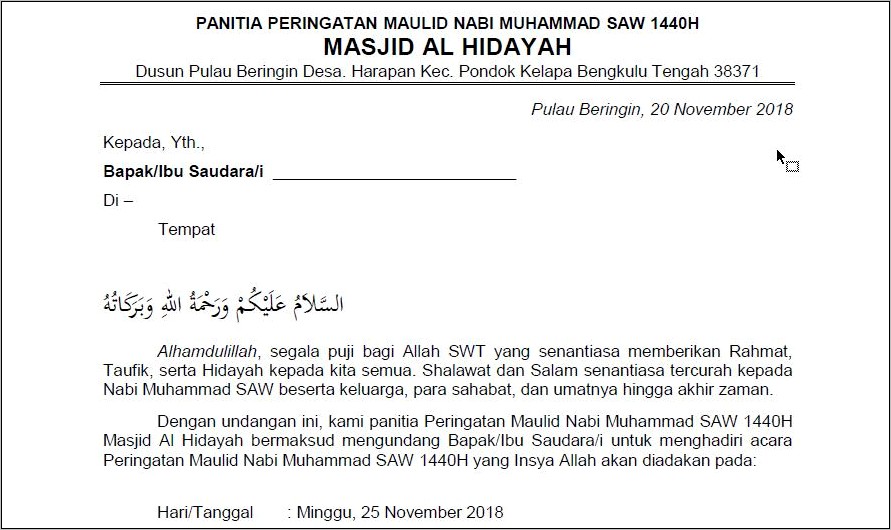 Contoh Surat Undangan Keagamaan