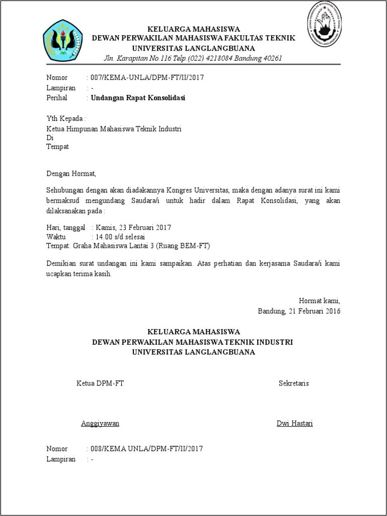 Contoh Surat Undangan Konsolidasi