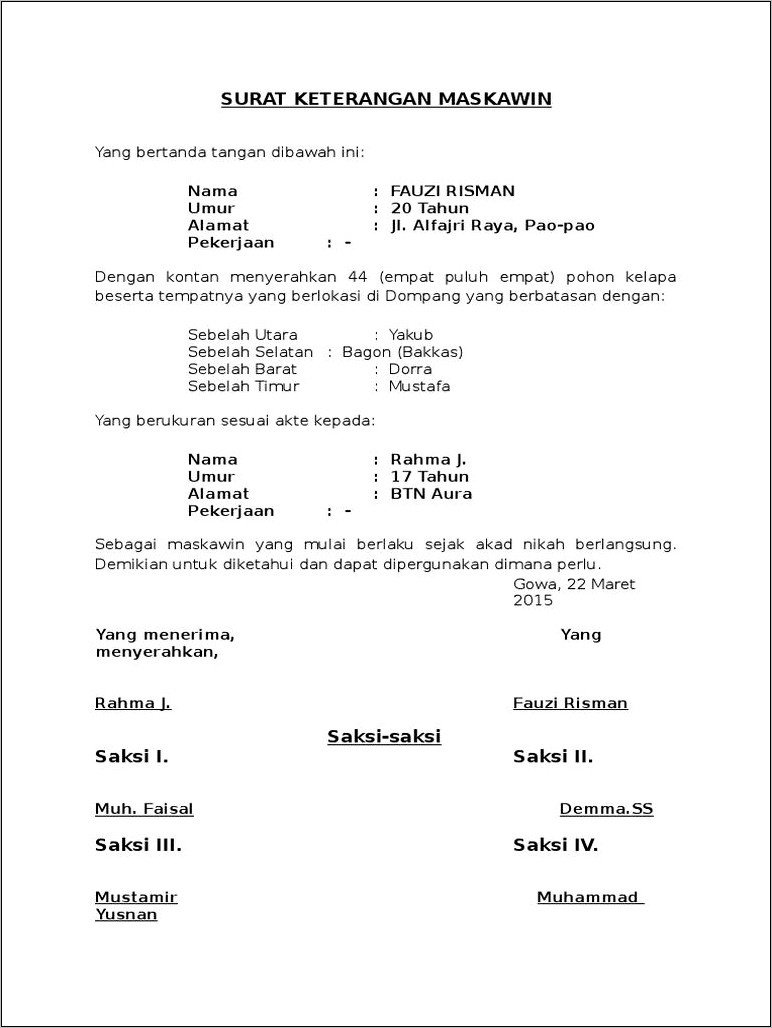 Contoh Surat Undangan Maskawin