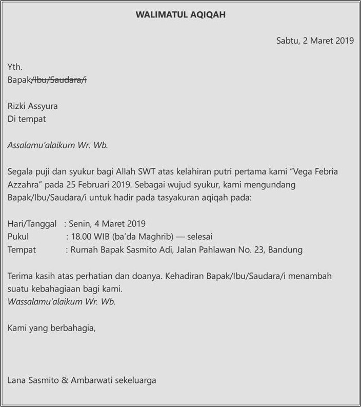 Contoh Surat Undangan Melalui Wa