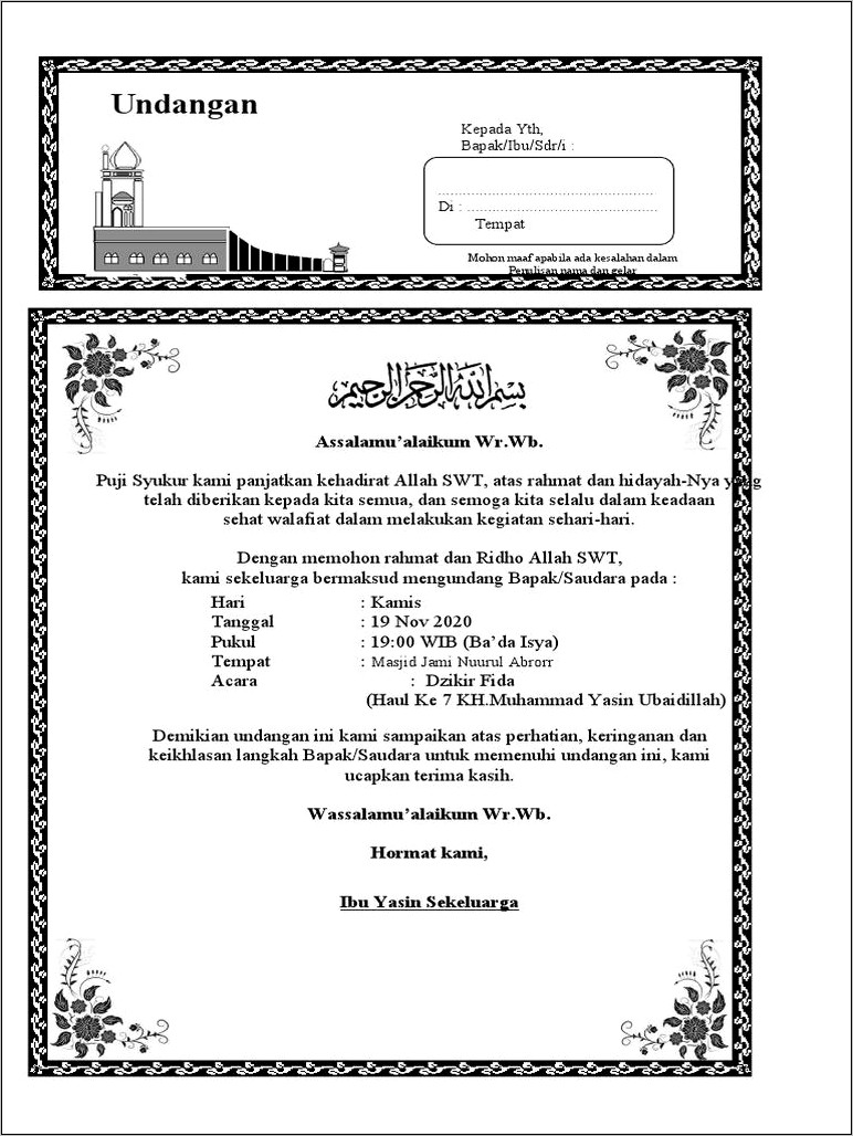 Contoh Surat Undangan Mendak