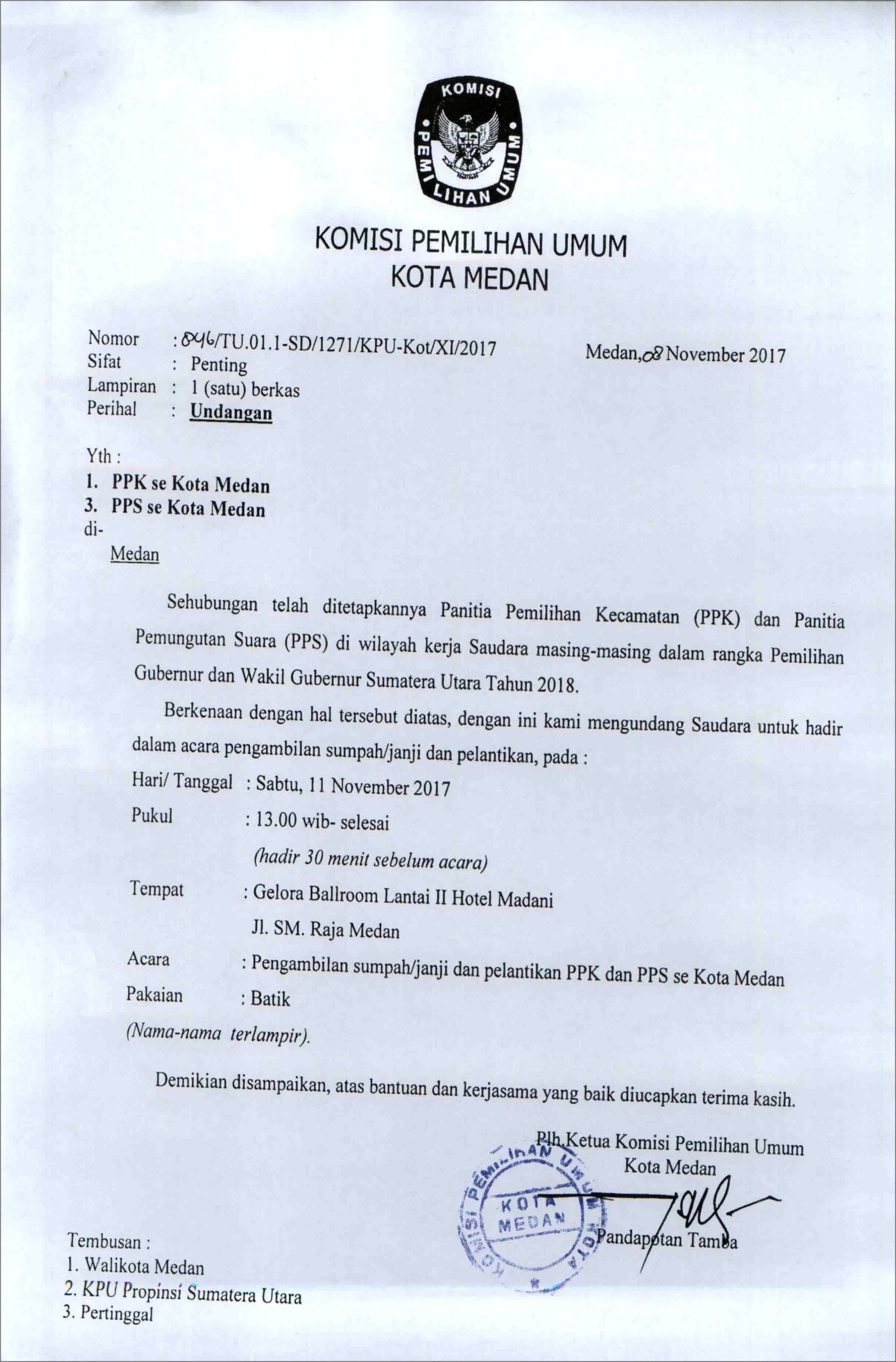 Contoh Surat Undangan Pelantikan Kpps