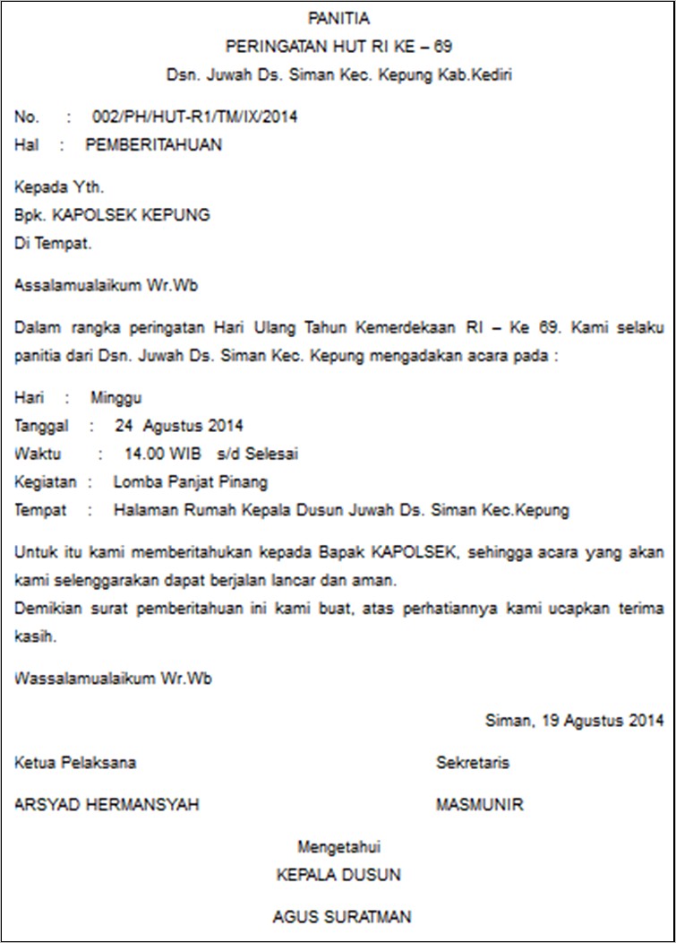 Contoh Surat Undangan Pengajian 17 Agustus