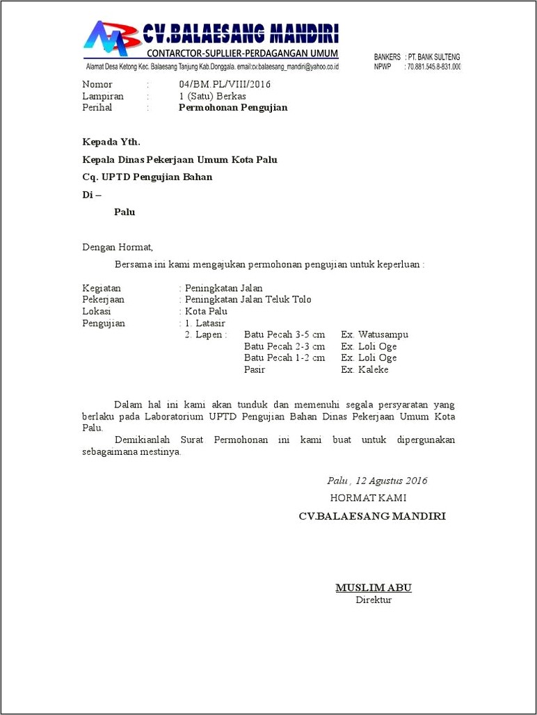 Contoh Surat Undangan Pengujian Material