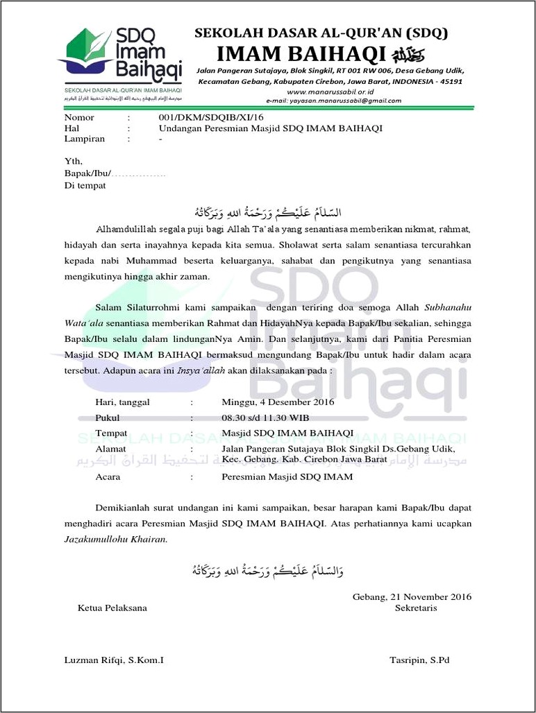 Contoh Surat Undangan Peremian Gedung