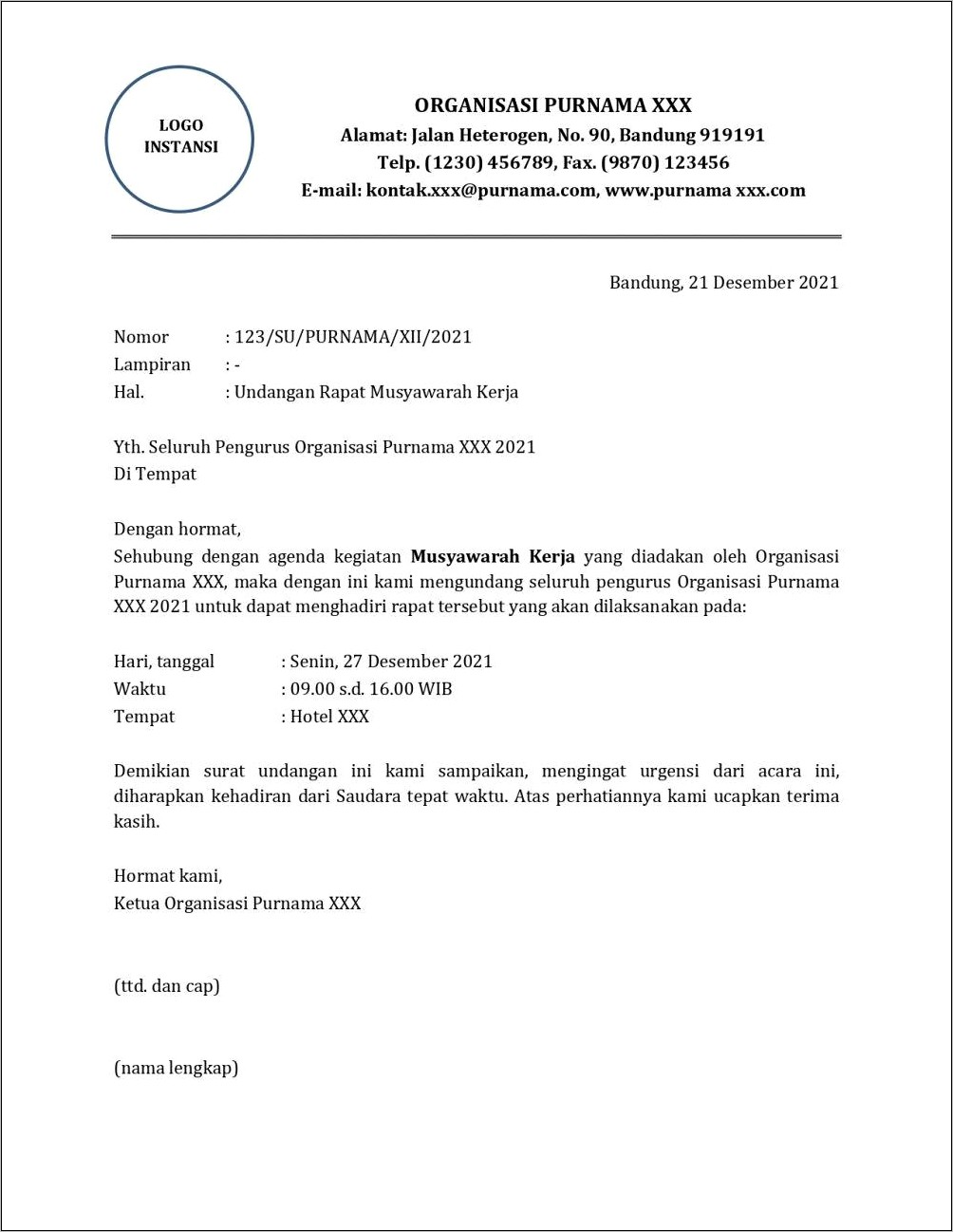 Contoh Surat Undangan Raker