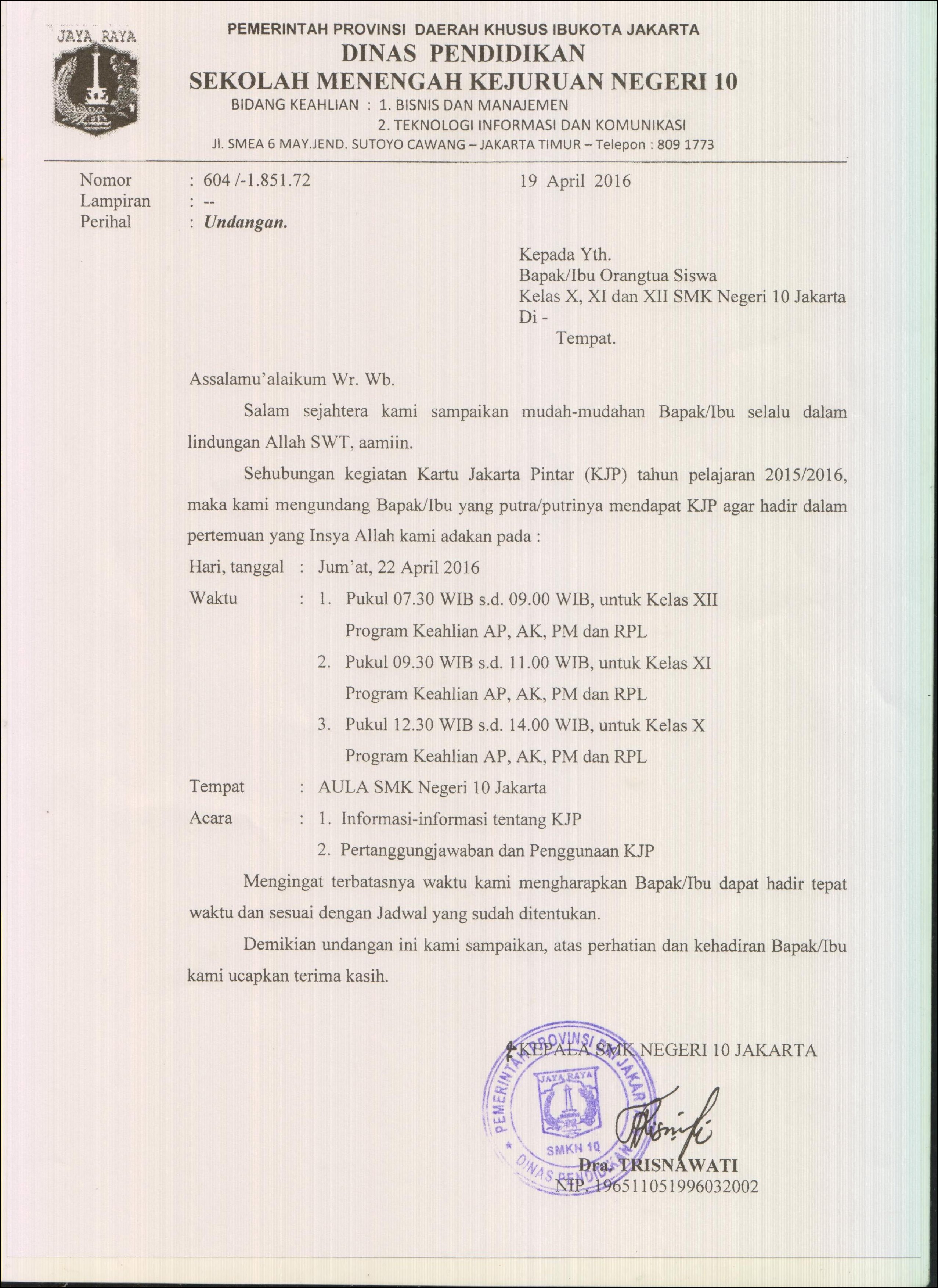 Contoh Surat Undangan Rapat Guru Dan Orang Tua Sd